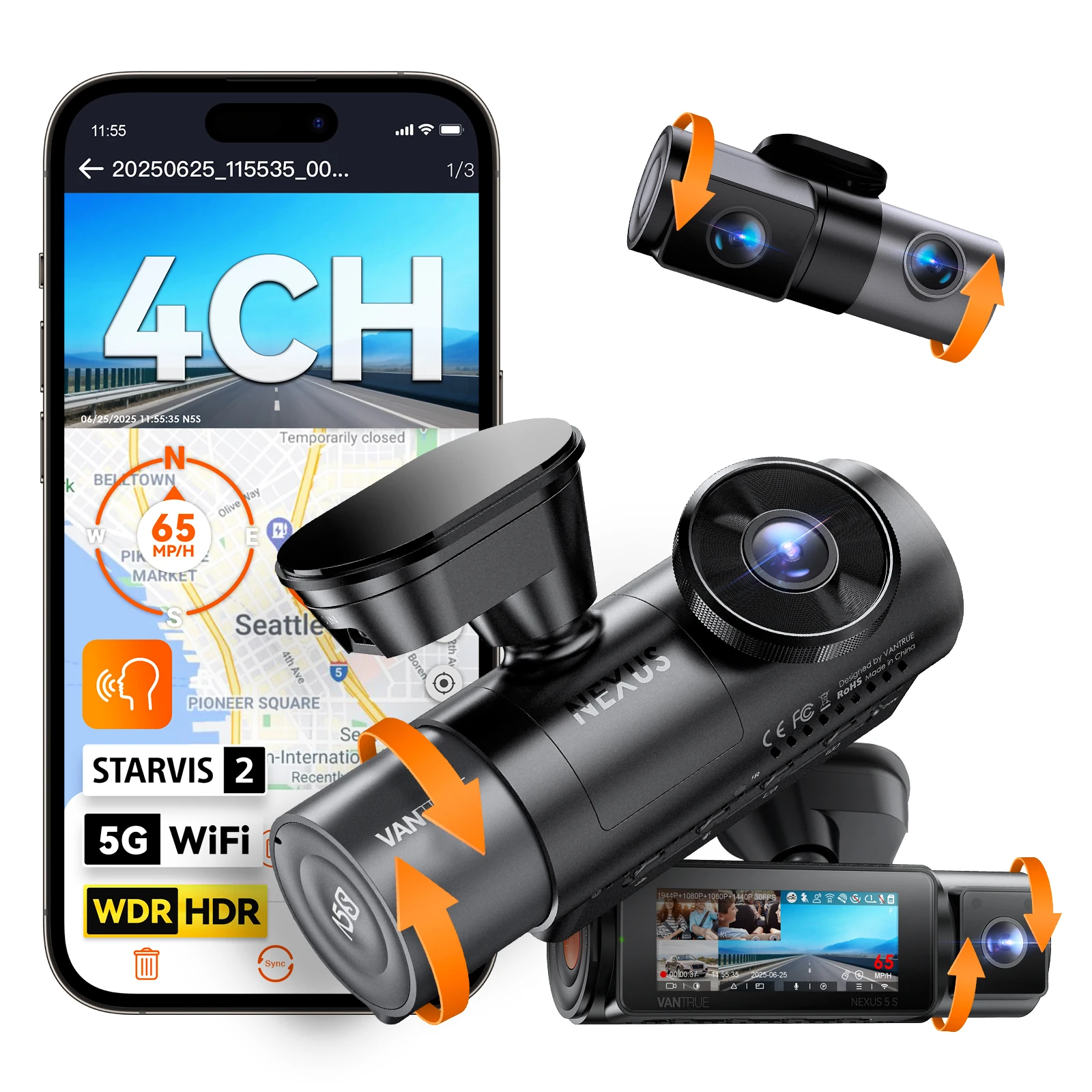 Vantrue Nexus 5S (N5S) 4-Channel Dash Cam