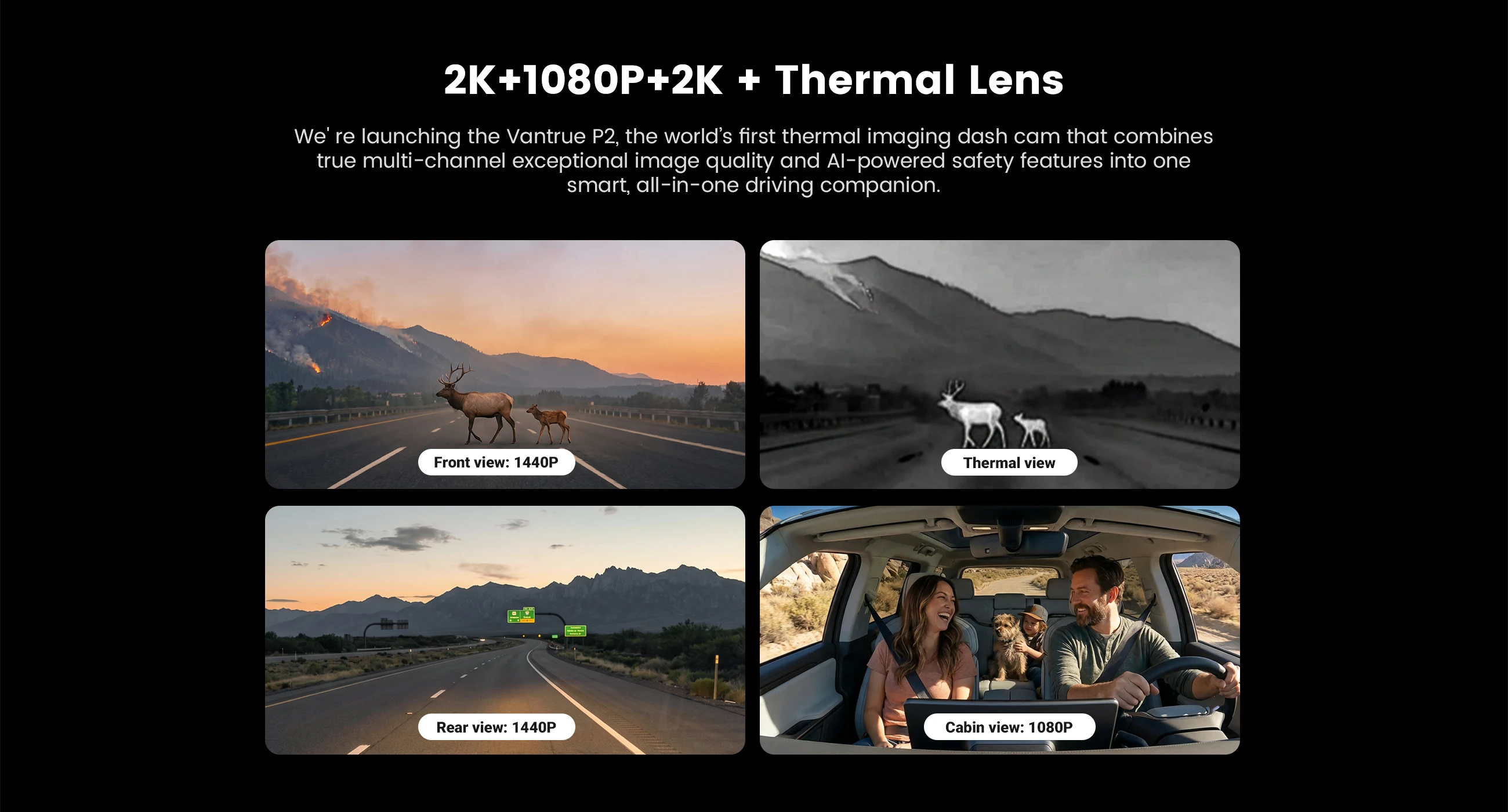 Vantrue Pilot 2 front, cabin and rear camera views