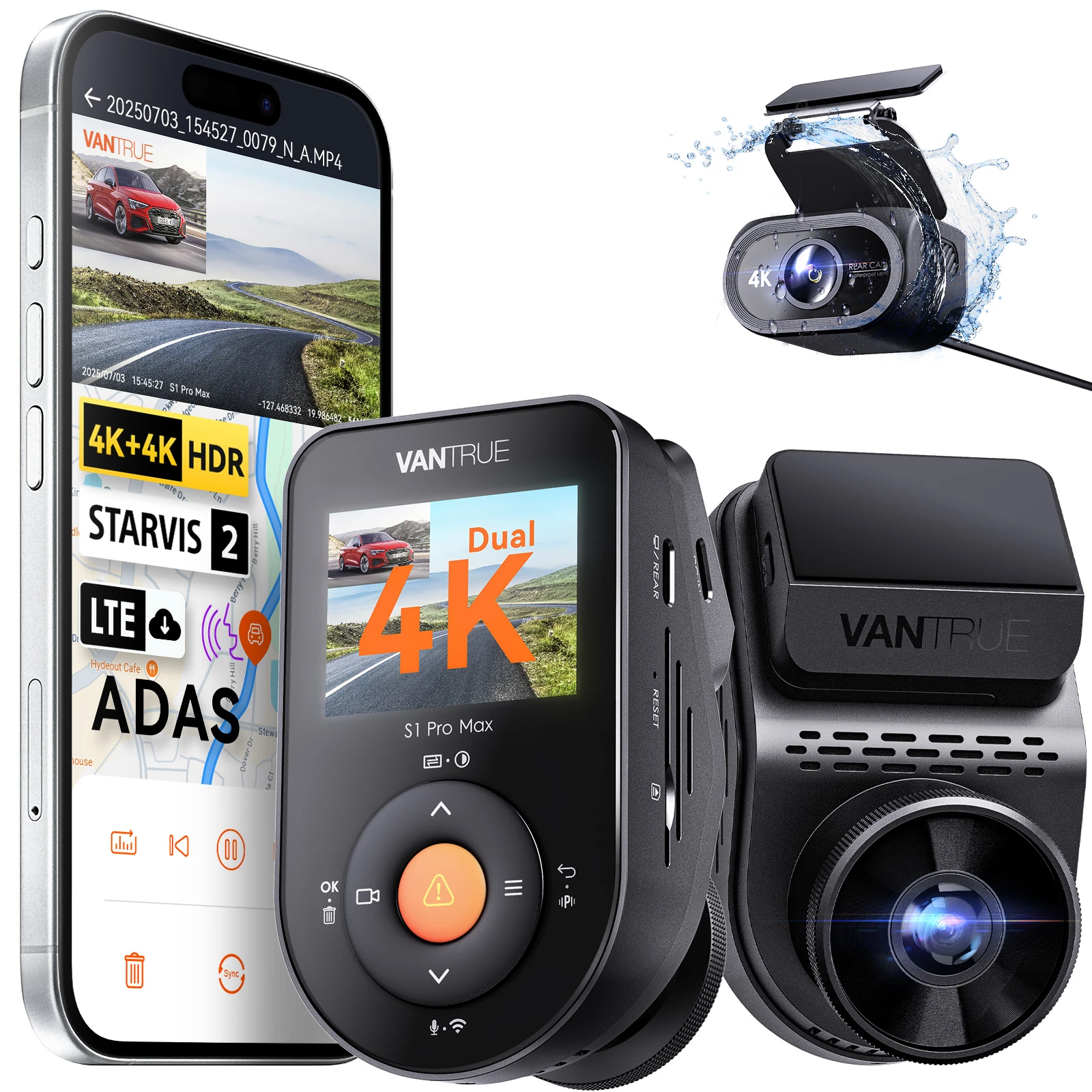 Vantrue Sonnet 1 Pro Max (S1 Pro Max) 4K+4K Dual Dash Cam