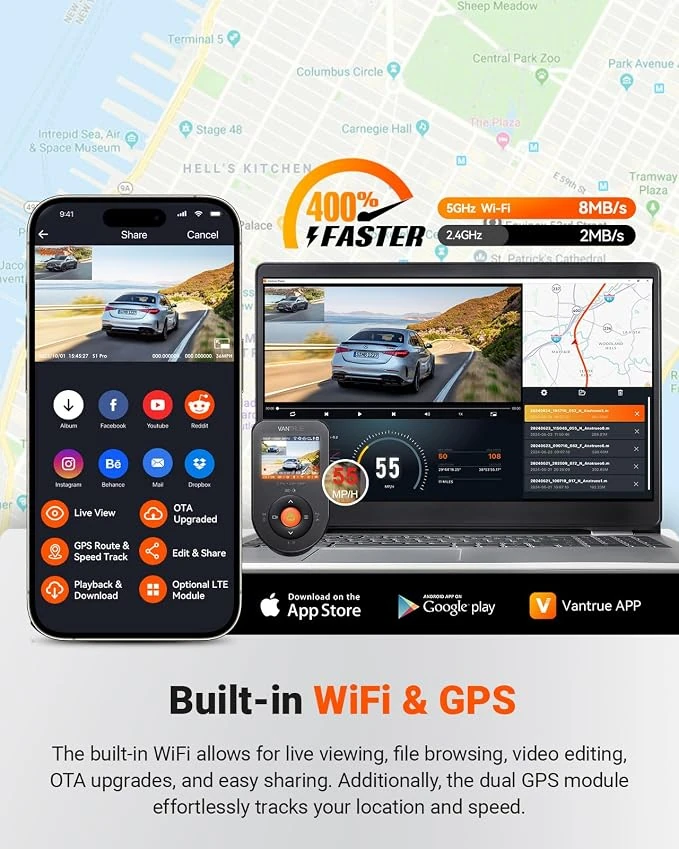 Vantrue S1 Pro Wi-Fi app connectivity and GPS logging