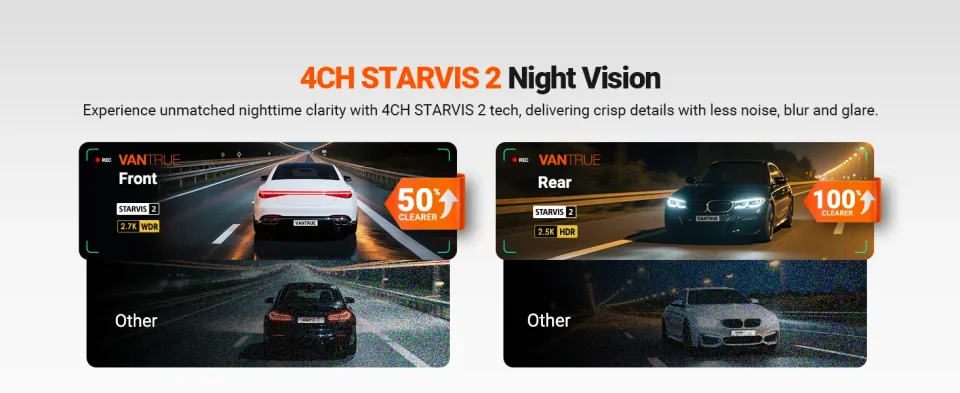 Vantrue N5S infrared cabin night vision and STARVIS 2 camera sensors