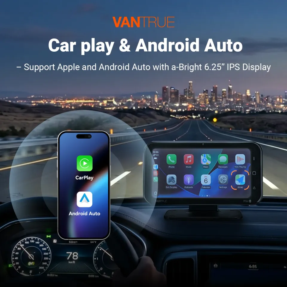 Vantrue Pilot 2 wireless Apple CarPlay and Android Auto display