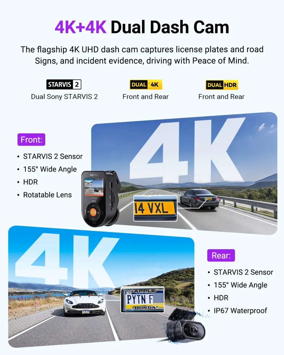 Vantrue S1 Pro Max dual 4K front and rear cameras