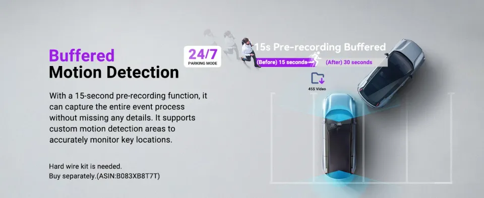 Vantrue S1 Pro Max buffered parking recording with a hardwire kit