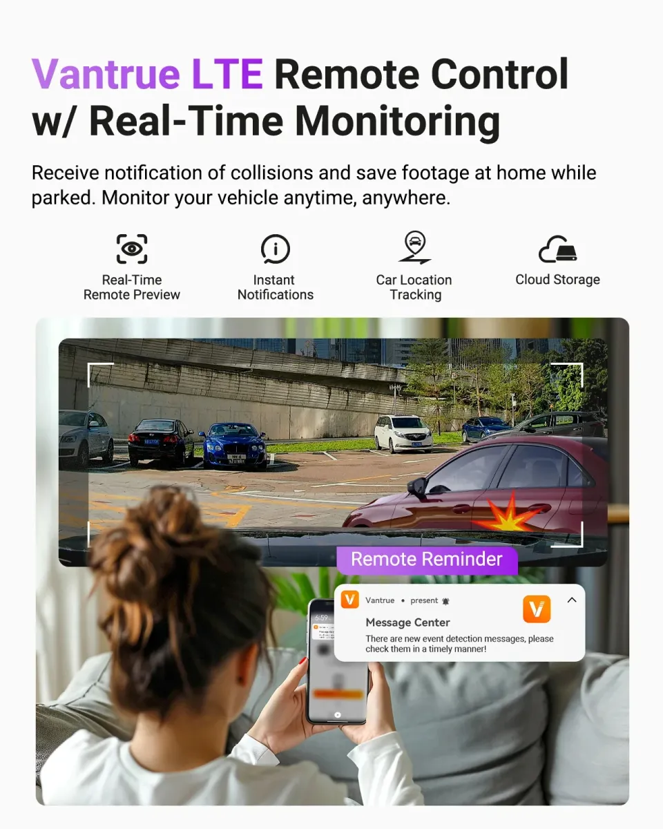 Vantrue optional LTE remote viewing and incident alerts