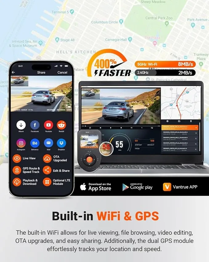 Vantrue S1 Pro Wi-Fi app connectivity and GPS logging